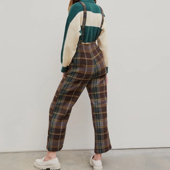 TWEED PLAID BUTTON UP WIDE LEG JUMPSUIT - Picture 3 of 5